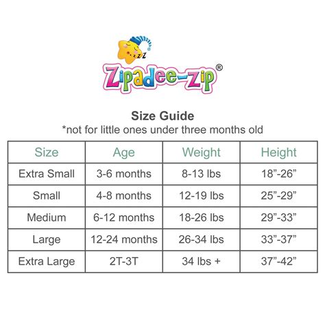 zipadee zip size chart.